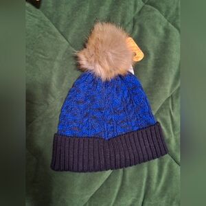 Blue pompom beanie